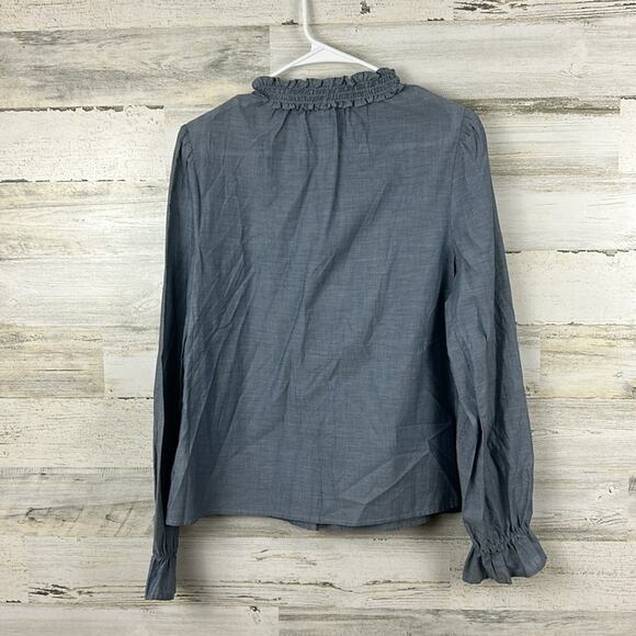 Gap Women’s S Blue Lightweight Boho Ruffle Collar Long Sleeve Blouse NWT - Picture 6 of 7
